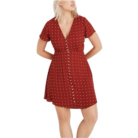Brand new Madewell Button-Front Swing Dress in Grid Dot Bright Red White Size 12 - Picture 1 of 13